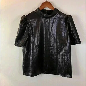 NWT Rollee-Salt Full Sequin Puff Sleeve Whimsical Holiday Short-Sleeve Top